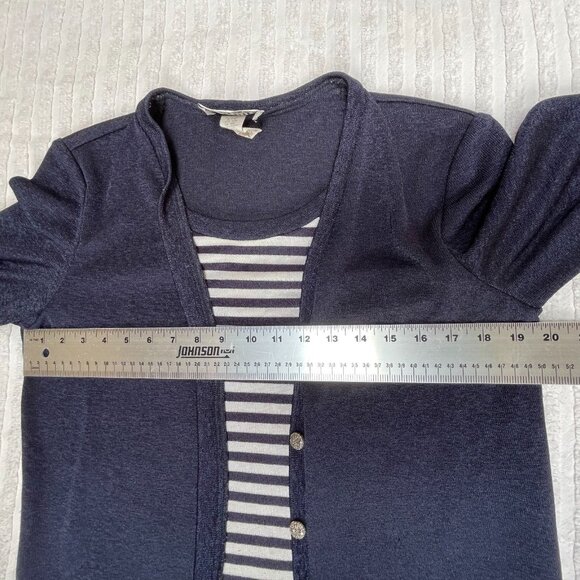 S.L. Petites Womens 10P Striped Knit Sweater Cardigan Blue Casual Lightweight - Picture 4 of 8